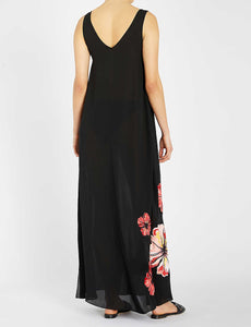 MYLA - Fitzrovia Crepe Maxi Dress Cover-Up - Black with Floral Design at Hem