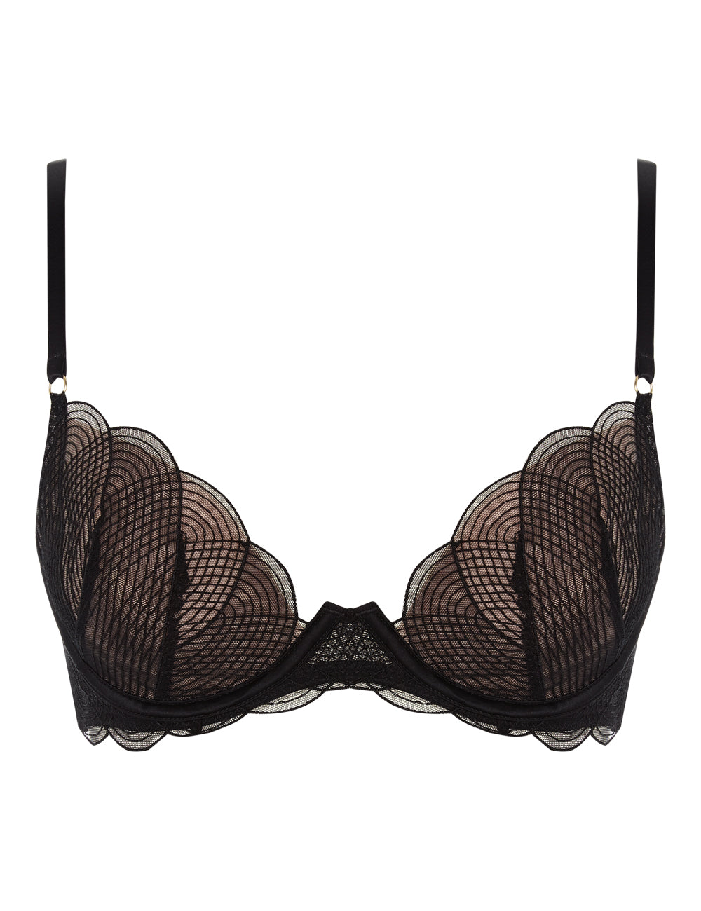 MYLA Elliptical Padded Plunge Bra - Black/Nude - 32A - 32B - 32C - 32D - 32DD - 34A - 34B - 34C - 34D - 34DD - 36A - 36B - 36C - 36D - 36DD