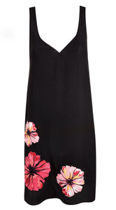 MYLA - Fitzrovia Crepe Short Dress Cover-Up - Black with Floral Design at Hem