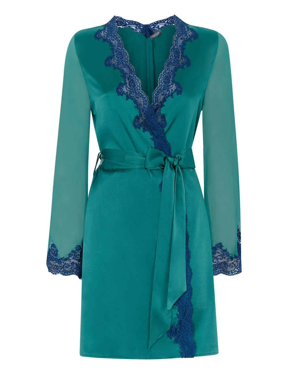 MYLA Heritage Silk Short Robe - Emerald/Ink Blue - XS - S - M - L - XL