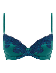 MYLA Heritage Silk Padded Plunge Bra - Emerald/Ink Blue - 32A - 32B - 32C - 32D - 32DD - 34A - 34B - 34C - 34D - 34DD - 36A - 36B - 36C - 36D - 36DD