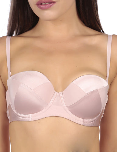 Patchwork Silk Padded Strapless Granite Pink