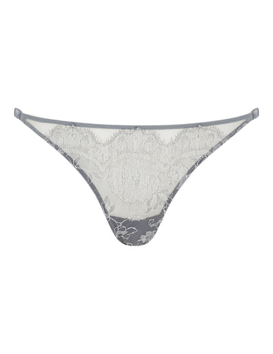 Pleat and Lace Thong Smoke