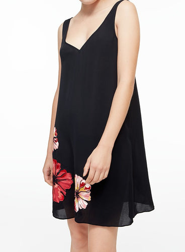 MYLA - Fitzrovia Crepe Short Dress Cover-Up - Black with Floral Design at Hem