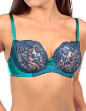 Load image into Gallery viewer, MYLA Heritage Silk Non Padded Bra - Emerald/Ink blue