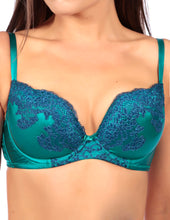 Load image into Gallery viewer, Myla Heritage Silk Padded Plunge Bra Emerald Ink