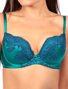 Myla Heritage Silk Padded Plunge Bra Emerald Ink
