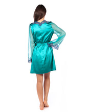 Load image into Gallery viewer, MYLA Heritage Silk Short Robe - Emerald/Ink Blue