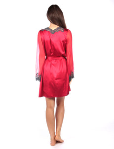 MYLA Heritage Silk Short Robe - Lipstick/Slate