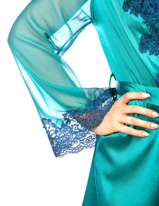 MYLA Heritage Silk Short Robe - Emerald/Ink Blue