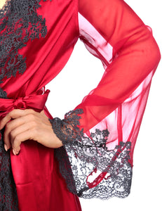 MYLA Heritage Silk Short Robe - Lipstick/Slate