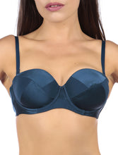 Load image into Gallery viewer, Patchwork Silk Padded Strapless Ink Blue