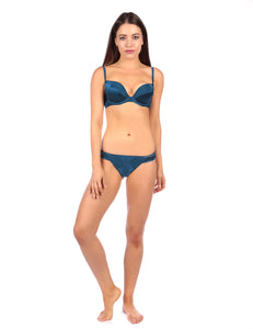 MYLA Patchwork Silk Padded Plunge Bra - Ink Blue