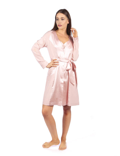 Patchwork Silk Short Robe Granite Pink